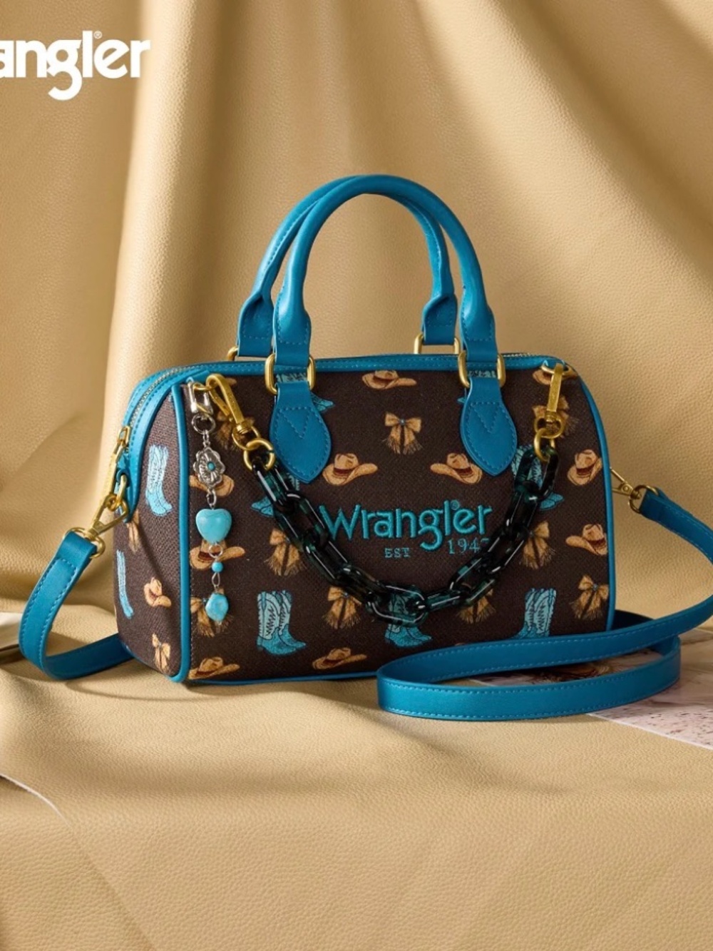 Wrangler Western Cowboy Print Boston Bag Coffee